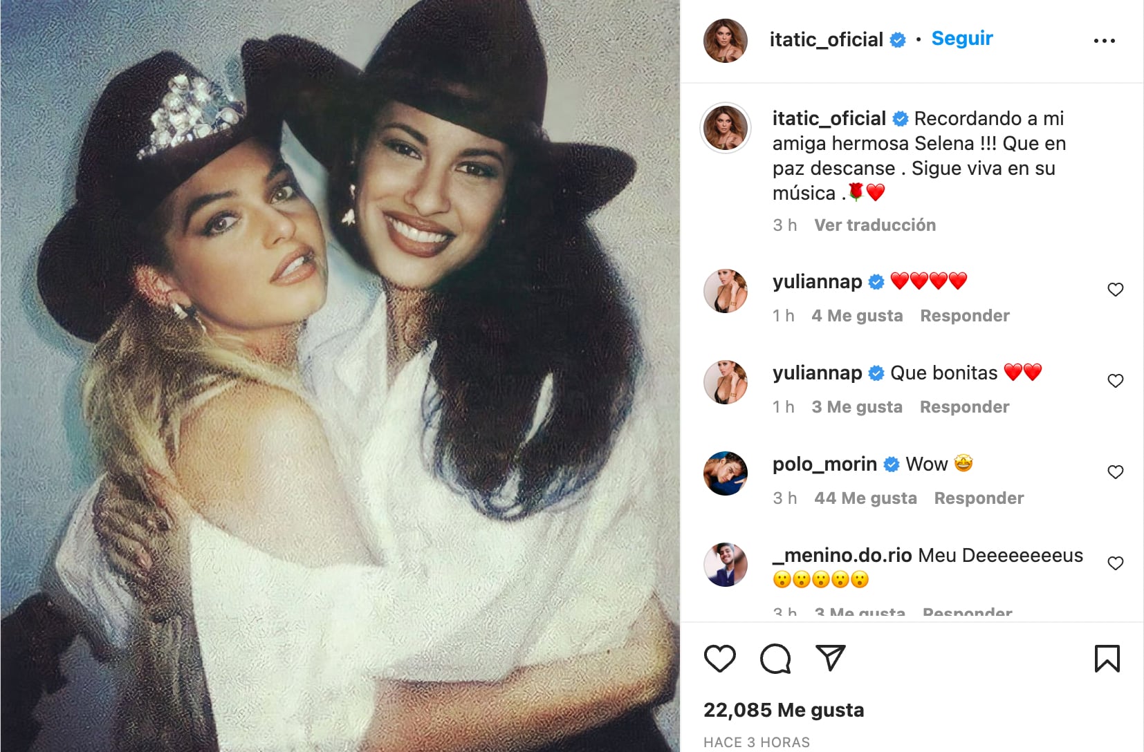 Itati Cantoral recuerda su amistad con Selena Quintanilla
