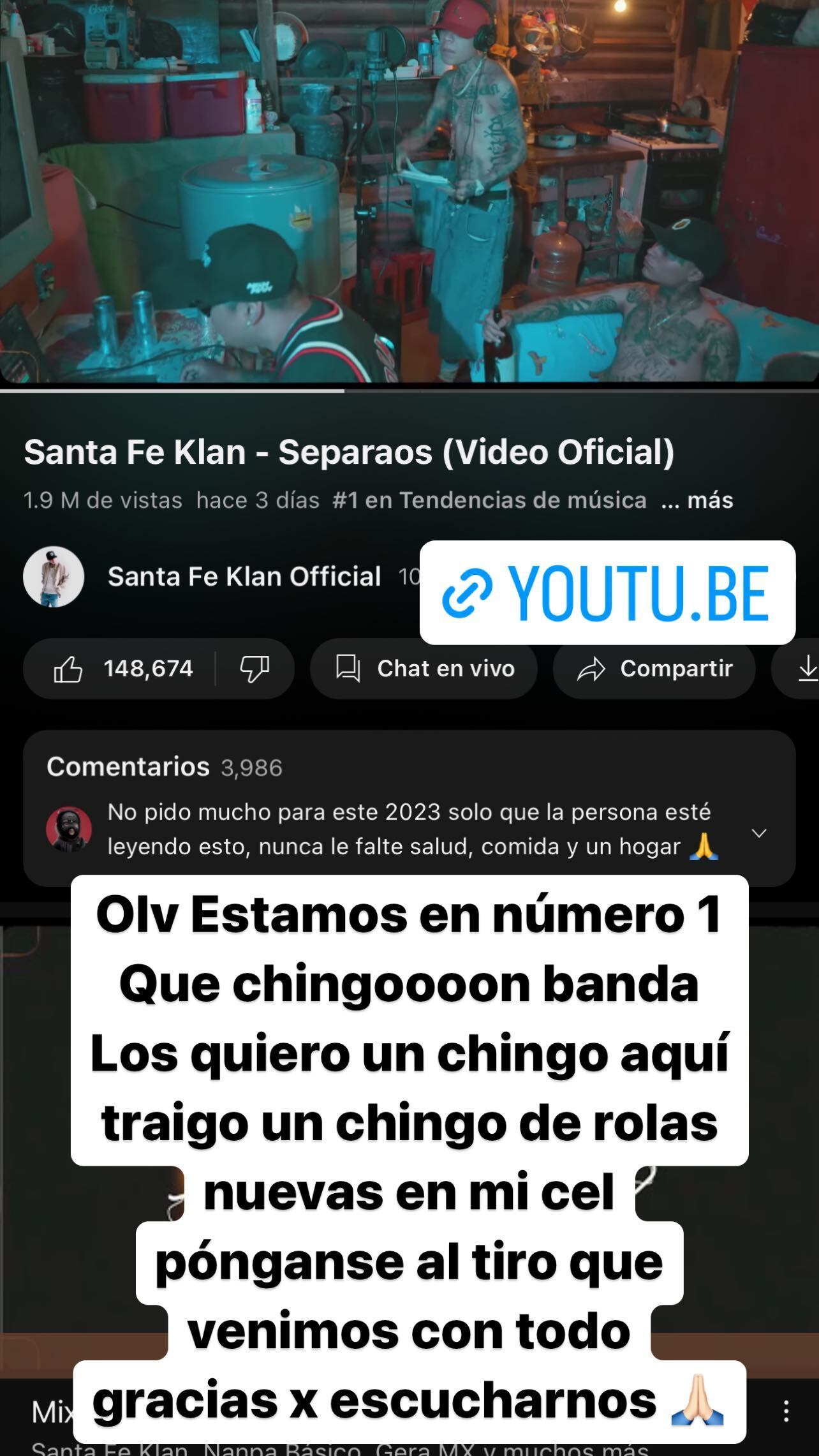 Santa Fe Klan se va al 1 en tendencias de YouTube por "Separaos".