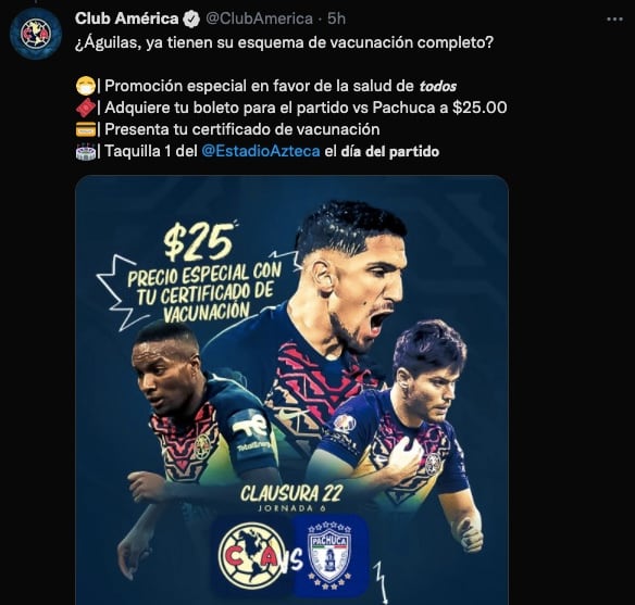 Club América lanzó una promoción para su duelo vs Pachuca
