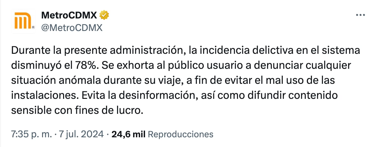 Respuesta del Metro CDMX por denuncias contra Luna Bella