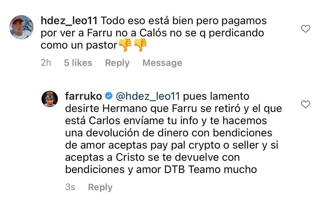 Respuesta de Farruko a un fan