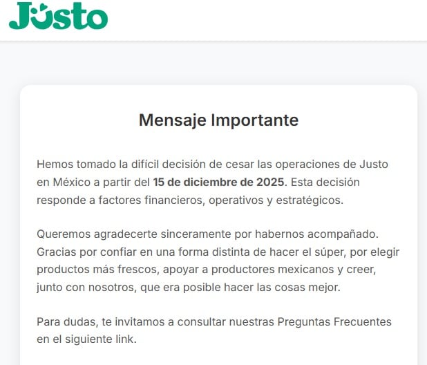 Justo anuncia su salida del mercado en México.