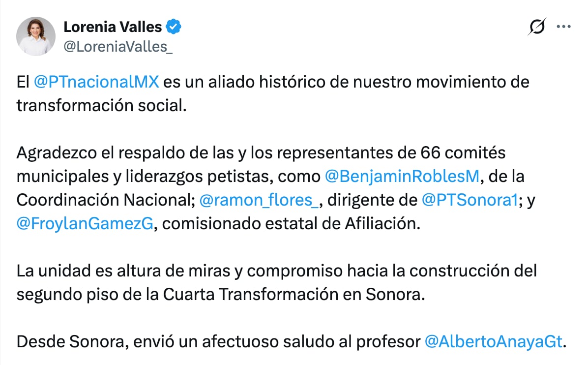 Lorenia Valles sella alianza rumbo a las elecciones 2027 en Sonora