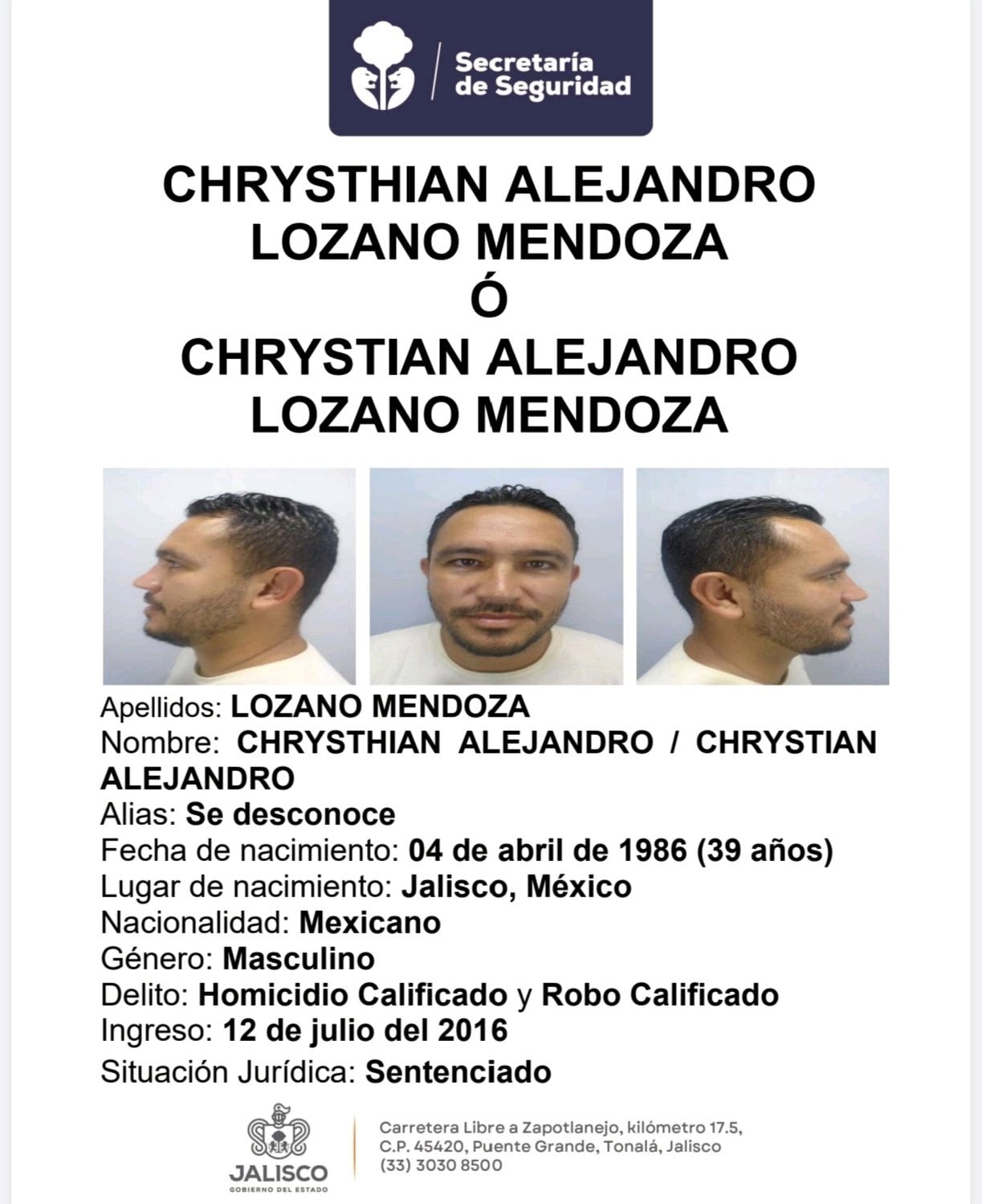 Ficha de Chrysthian Alejandro Lozano Mendoza/ Chrystian Alejando Lozano Mendoza