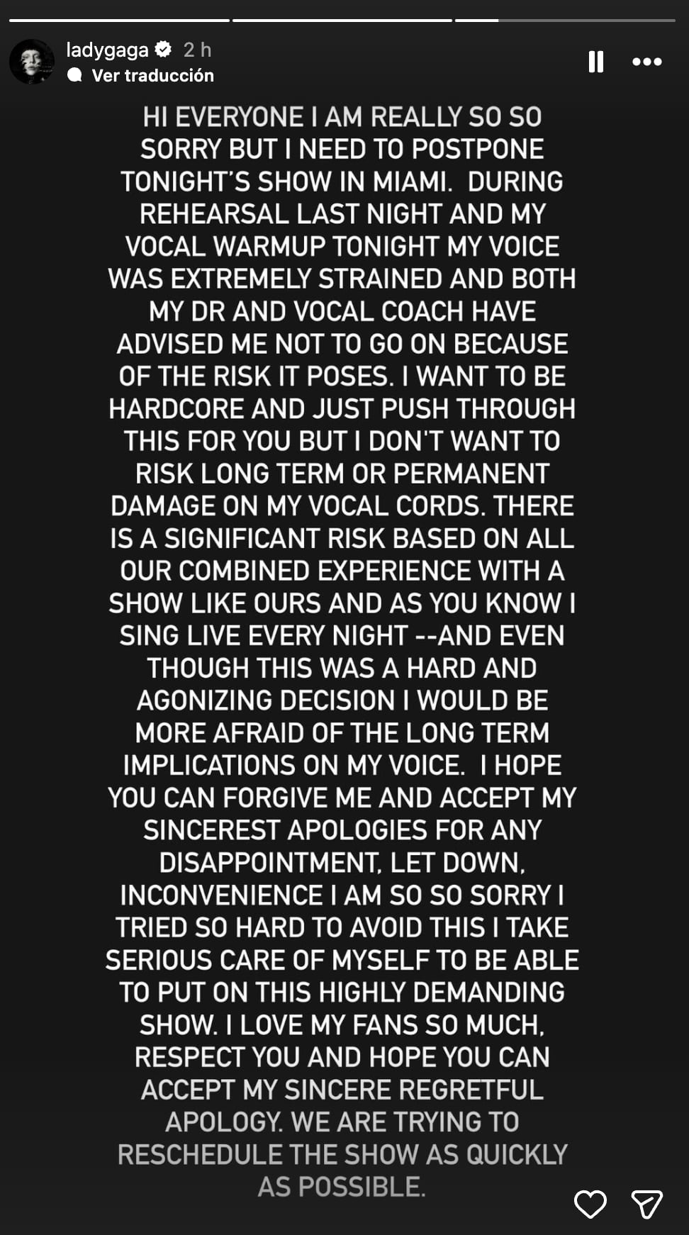 Lady Gaga cancela concierto en Miami