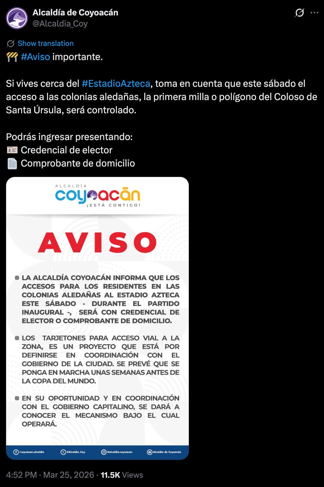 Coyoacán: así podrán circular los vecinos durante el México vs Portugal