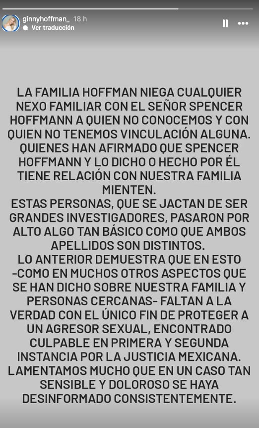 Ginny Hoffmann niega tener parentesco con Spencer Hoffmann tras ser acusado de estafador