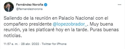 Tuit de Fernández Noroña