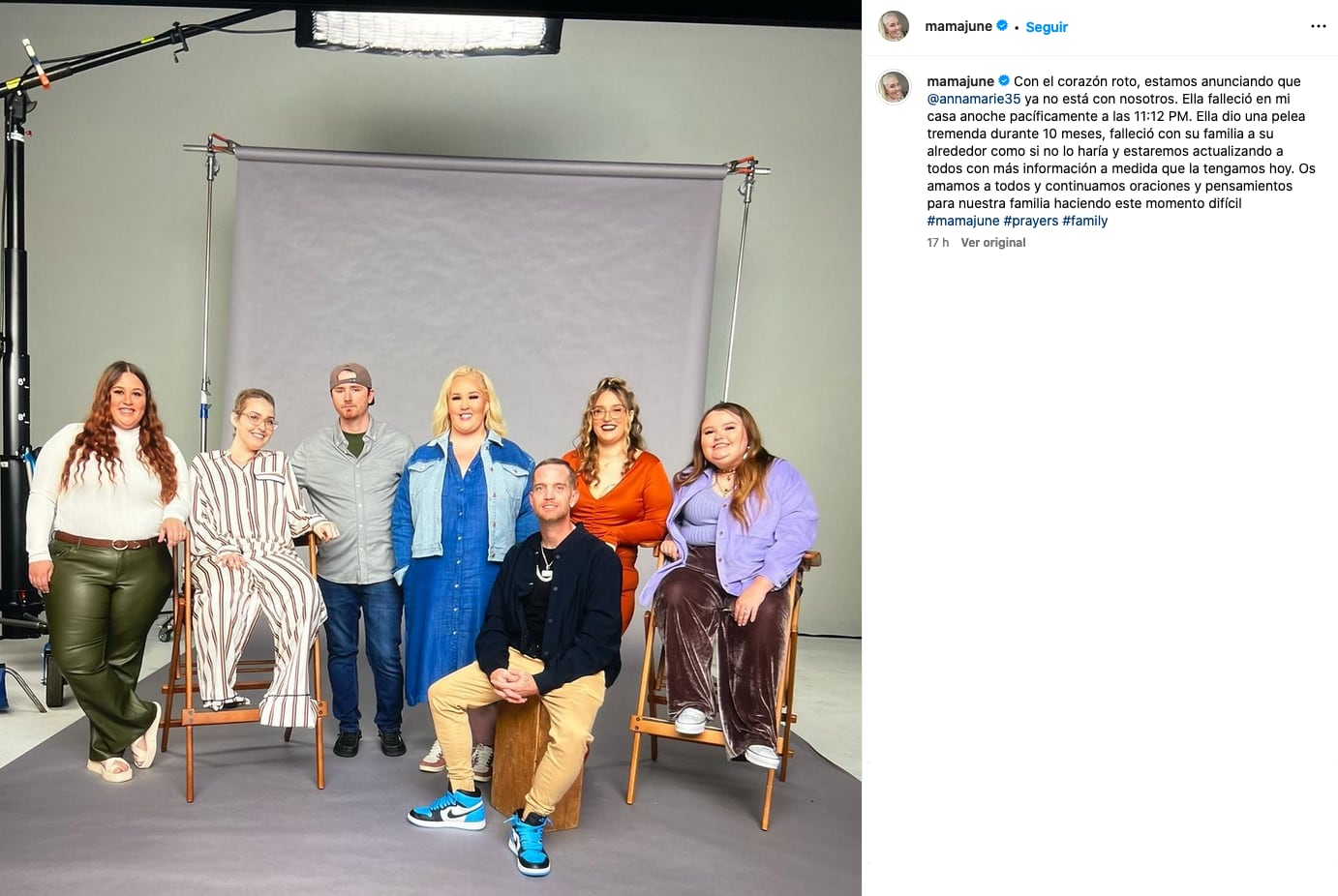 Mama June, anuncia la muerte de Anna Cardwell, de Here Comes Honey Boo Boo.