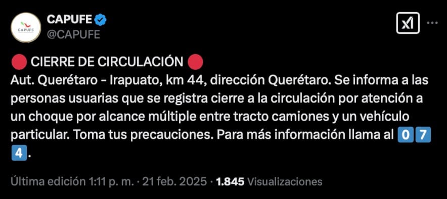 Accidente en la autopista Celaya-Querétaro