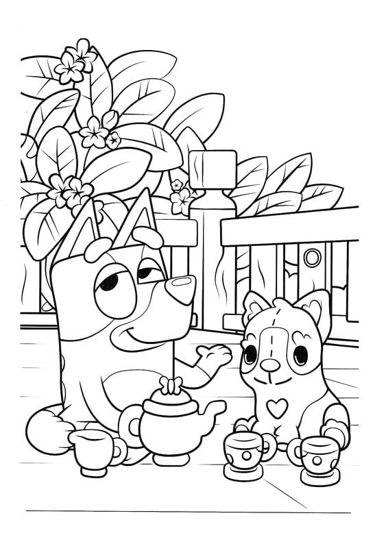 Dibujos de Bluey en el jardín para colorear por el Día Mundial de los Jardines Botánico