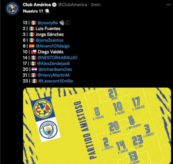 Alineación Club América vs Manchester City