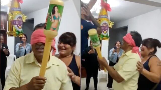 Señor quería romper la piñata y terminó dándole un palazo a un invitado