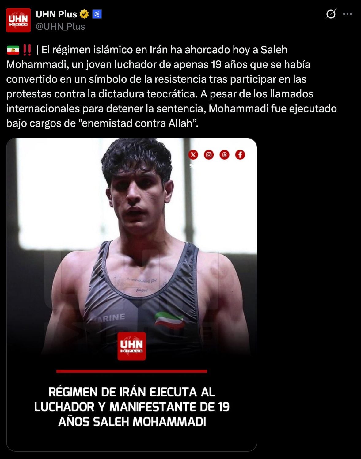 Asesinan a Saleh Mohammadi, peleador iraní de 19 años.