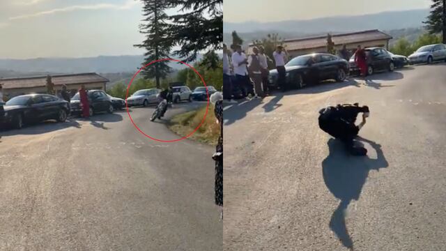 Novio se cae de la mota en su boda