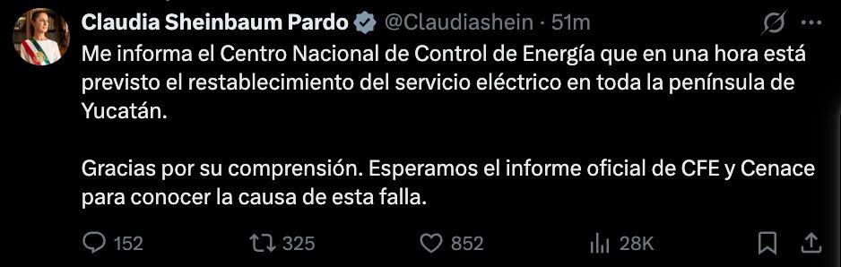 Apagón masivo en sureste de México.