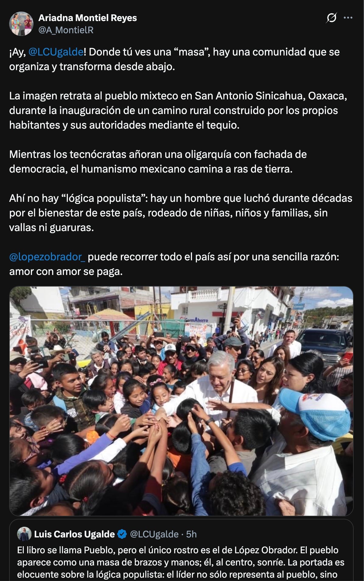 Ariadna Montiel responde a Luis Ugalde por criticar la portada del libro de AMLO