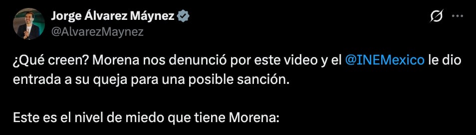 Jorge Álvarez Máynez critica a Morena y al INE por una denuncia sobre un spot en Michoacán.