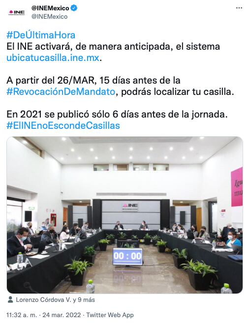 tuit del INE sobre el sistema "Ubica tu casilla"