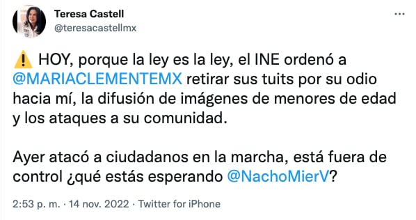 Celebra Teresa Castell resolución del INE