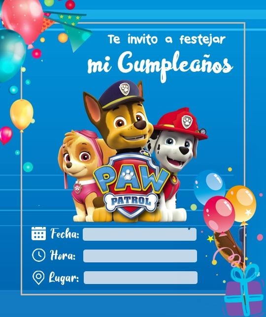 Tarjetas de Paw Patrol de cumpleaños