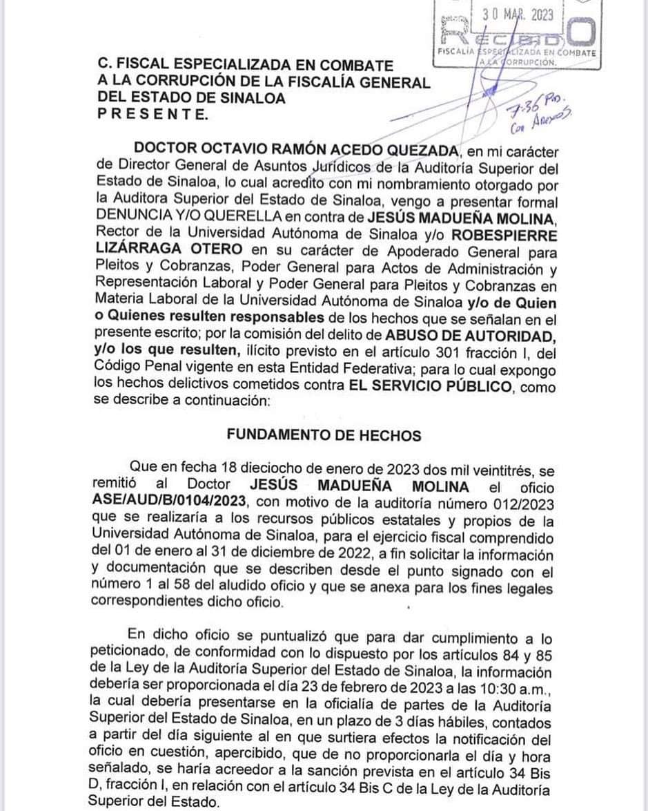 Orden contra Jesús Madueña Molina por la Fiscalía Especializada en Combate a la Corrupción