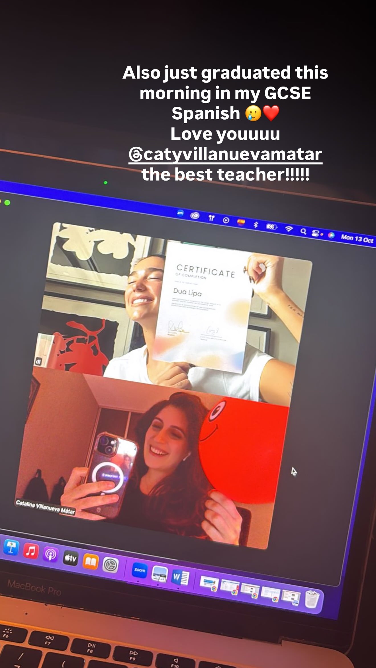 Dua Lipa aprende español y comparte su certificado antes de presentarse en México