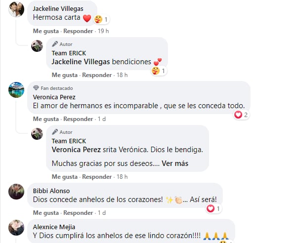 Comentarios sobre la carta de "Fer" pidiendo por la salud de su hermano