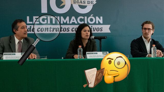 Luisa María Alcalde durante la conferencia de prensa para anunciar la compaña de 100 días de Legitimación de Contratos Colectivos.