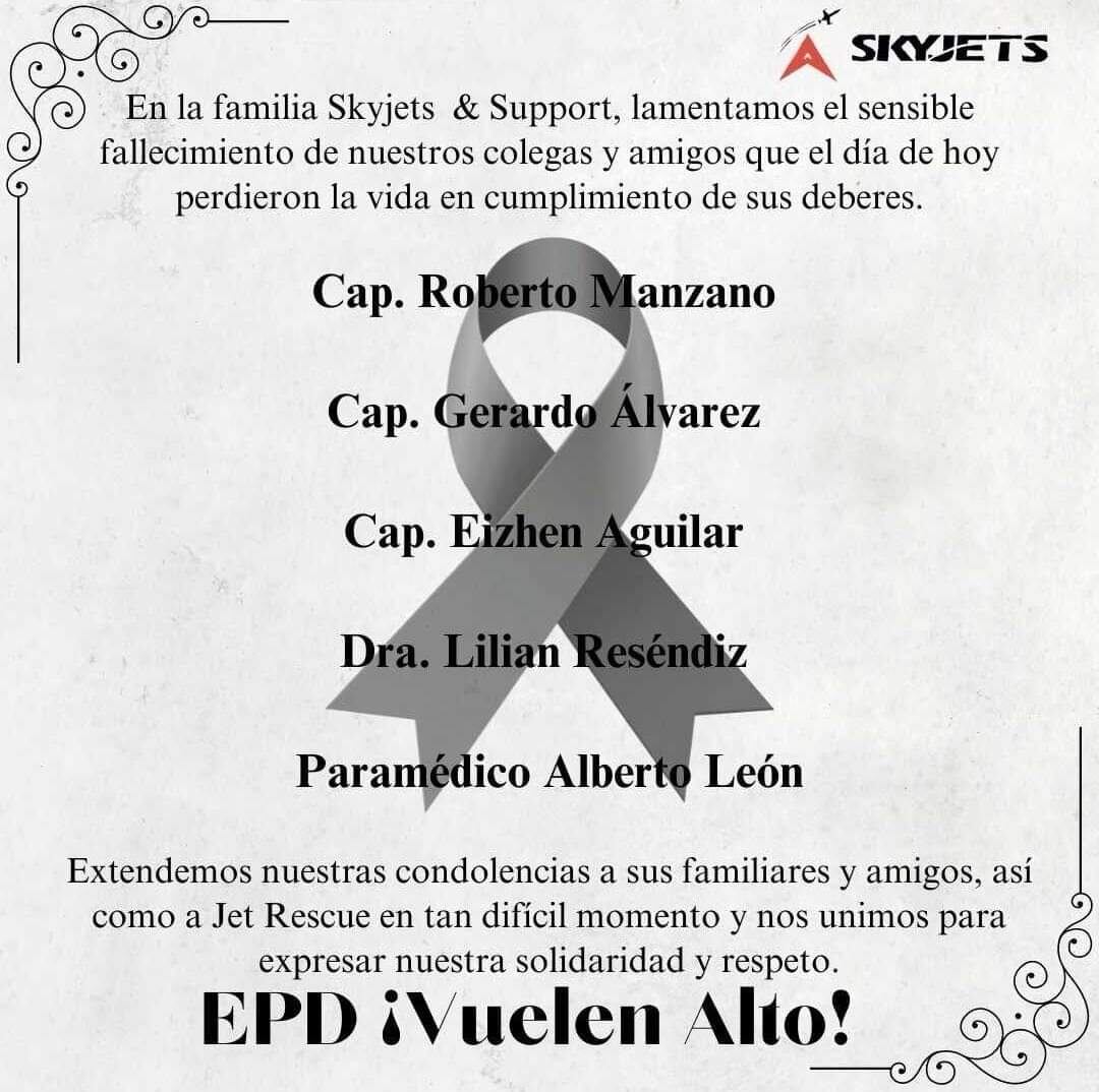 Imagen en memoria de la tripulación fallecida de la ambulancia aérea Jet Rescue