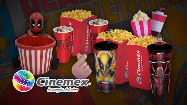 Precio de combos de Cinemex con palomera y vasos coleccionables de Deadpool y Wolverine