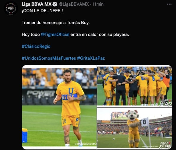 Tigres rinde homenaje a Tomás Boy en el Clásico Regio
