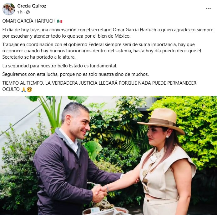 Grecia Quiroz respalda a García Harfuch
