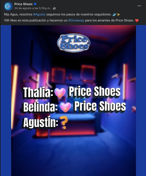 Price Shoes se burla de Agustín Fernández