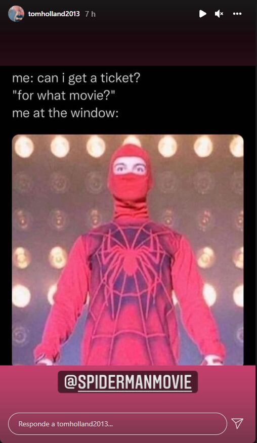 Historia de Instagram de Tom Holland con meme de Tobey Maguire