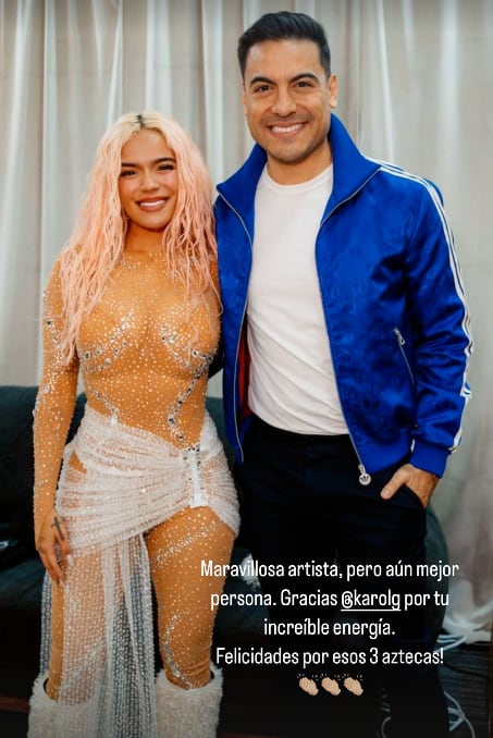 Carlos Rivera conoce a Karol G y presume el momento en sus redes sociales