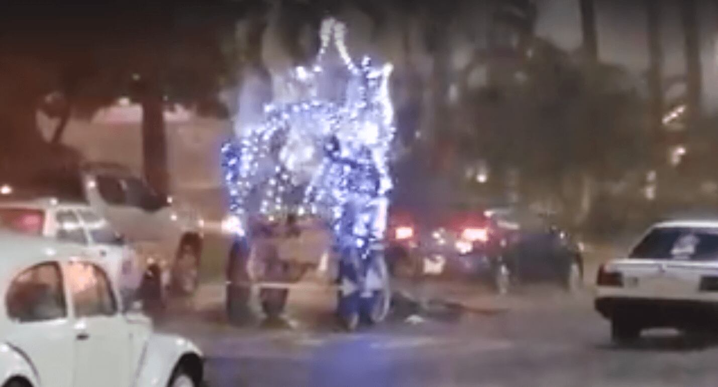 El caballo cayó durante la intensa lluvia.