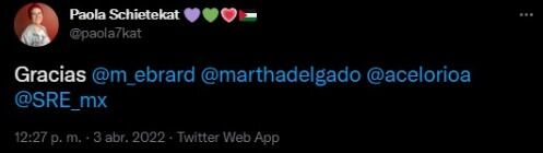 Paola Schietekat agradece a miembros de la SRE por su exoneración en Qatar