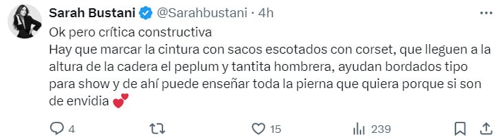 Sarah Bustani critica el cuerpo de Brenda Bezares