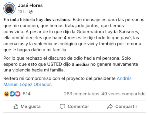 José Luis Flores responde a Layda Sansores