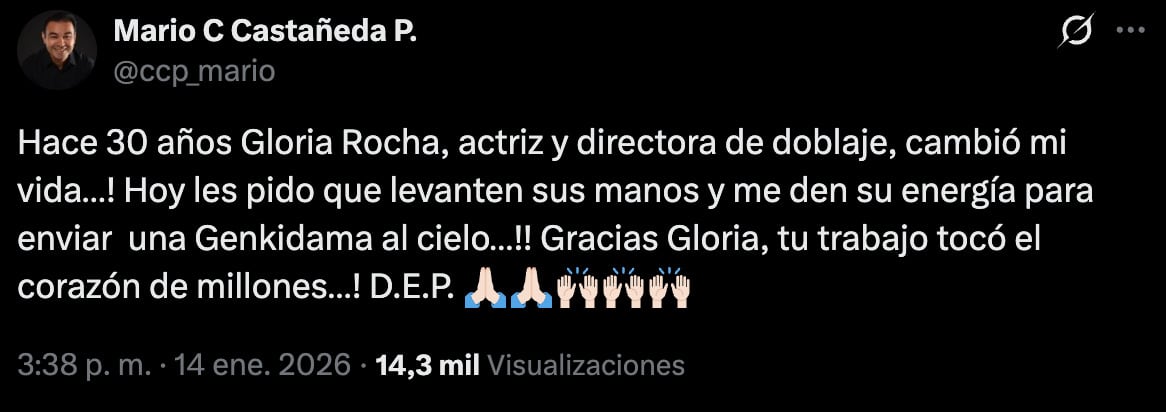 Mario Castañeda despide a Gloria Rocha