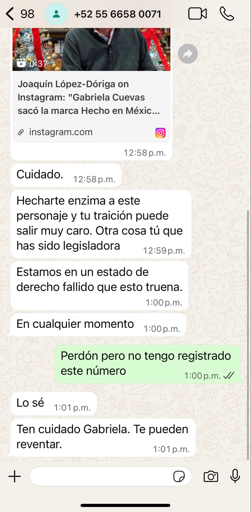 Gabriela Cuevas denuncia amenazas telefónicas y robo de identidad