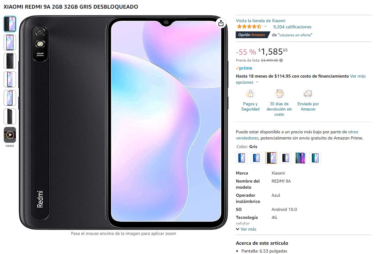 Xiaomi Redmi 9A, smartphone que se puede comprar en Amazon