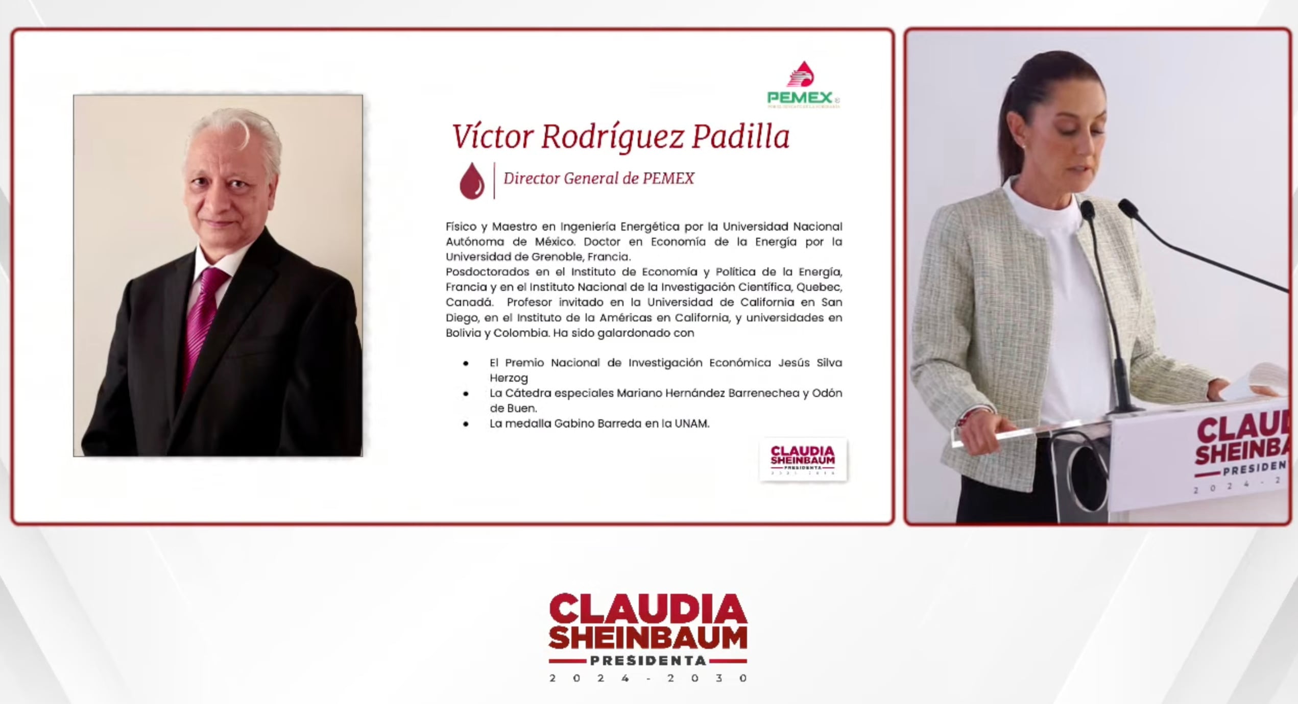 Claudia Sheinbaum anuncia a Víctor Rodríguez Padilla director de Pemex