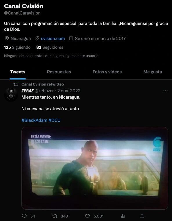Black Adam en televisión de Nicaragua