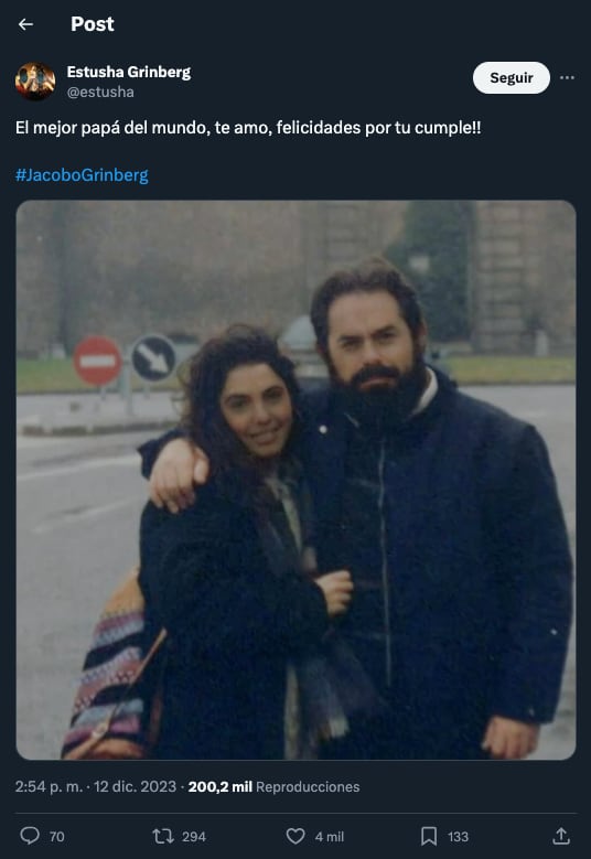 Hija de Jacobo Grinberg lo felicita por su cumpleaños número 77 pese a estar desaparecido