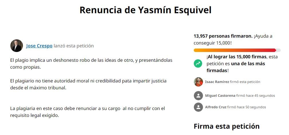 Yasmín Esquivel Mossa: Con petición, exigen renuncia de ministra de la SCJN acusada de plagio