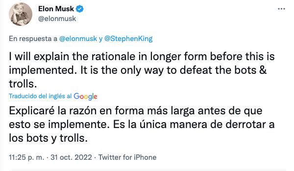 Pelea entre Elon Musk y Stephen King por el cobro a las cuentas verificadas