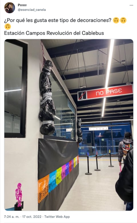 Usuarios critican decoraciones de Halloween del Cablebús