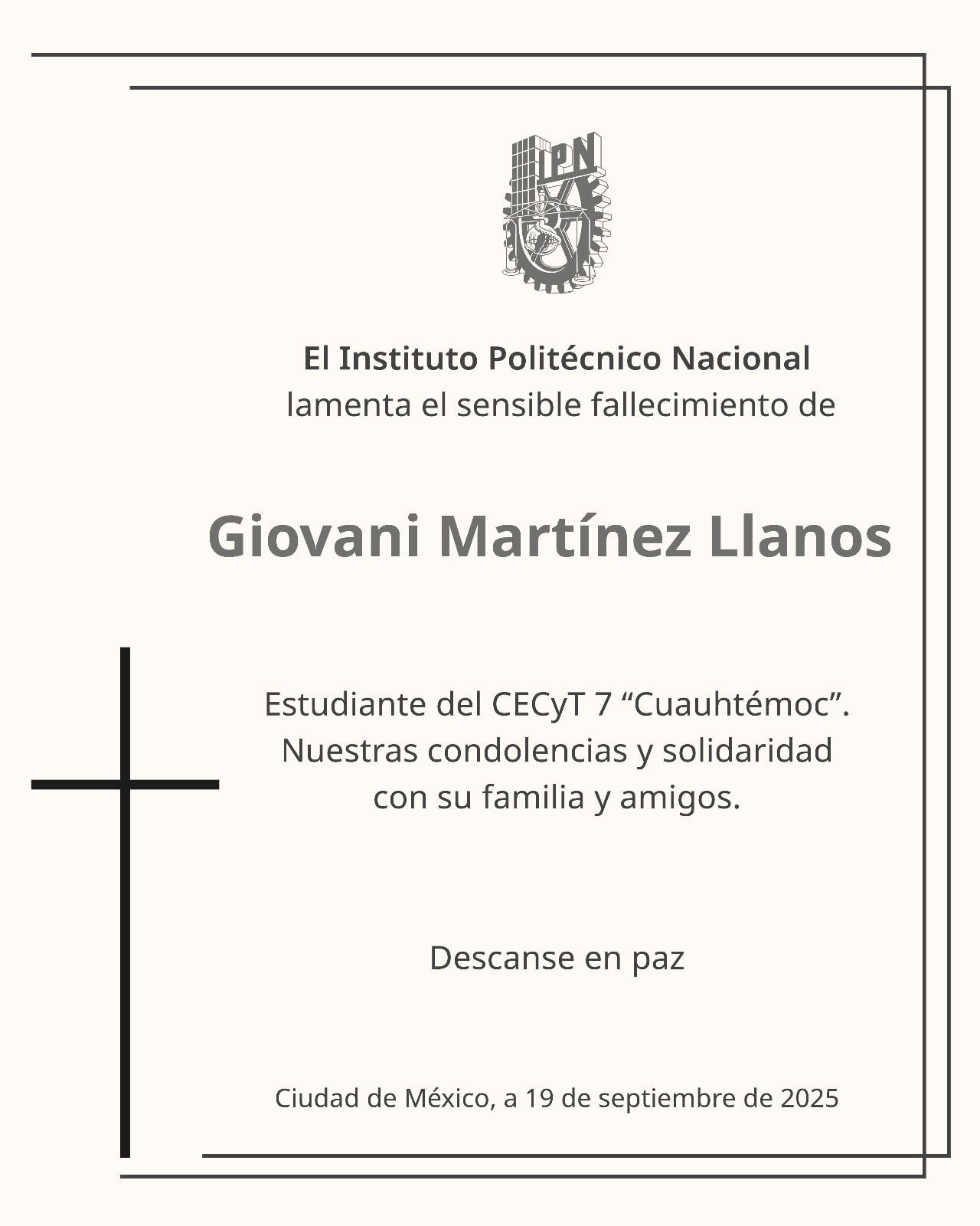 Giovani Martínez Llanos, de 17 años, era estudiante del IPN. Murió tras la explosión en Iztapalapa